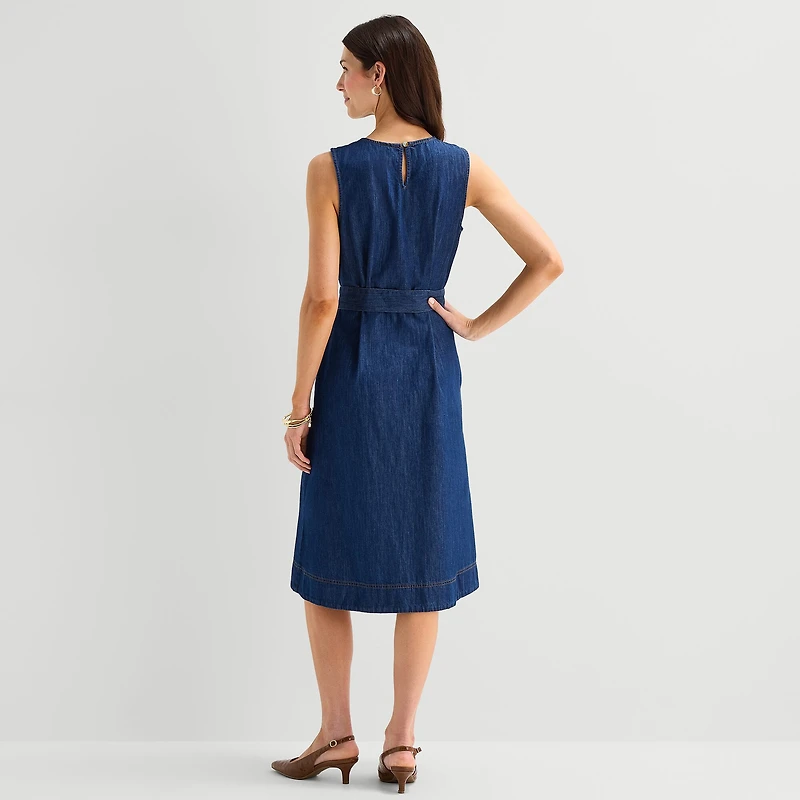 St. John's Bay Womens Midi Crew Neck Long Sleeve Fit + Flare Dress