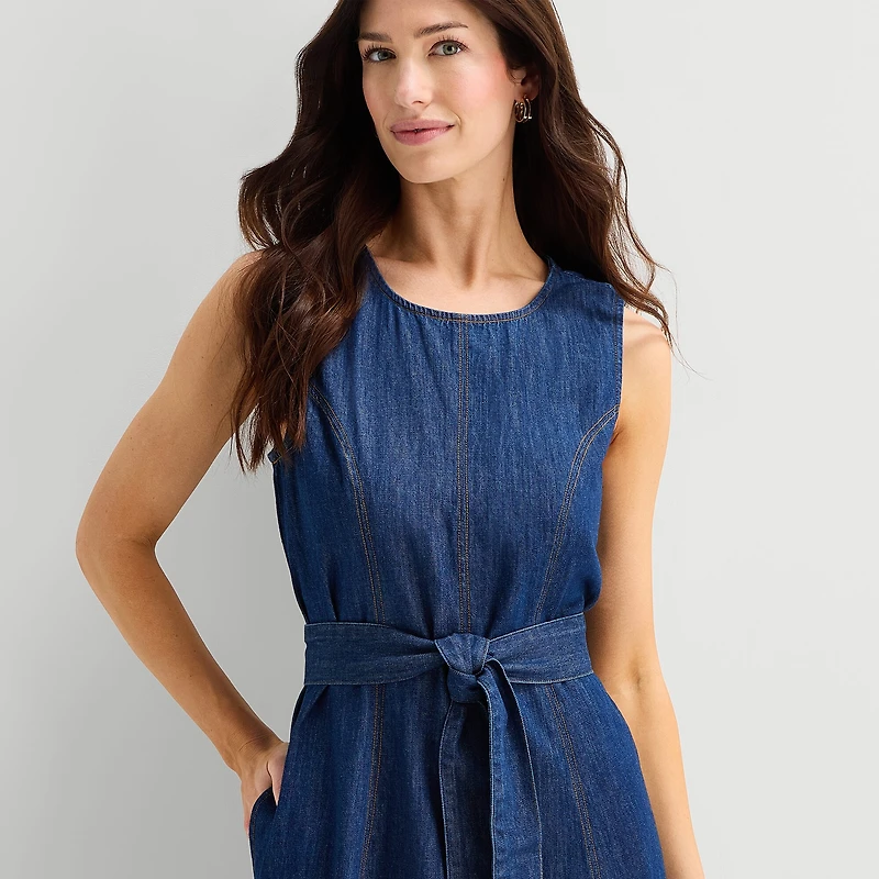 St. John's Bay Womens Midi Crew Neck Long Sleeve Fit + Flare Dress
