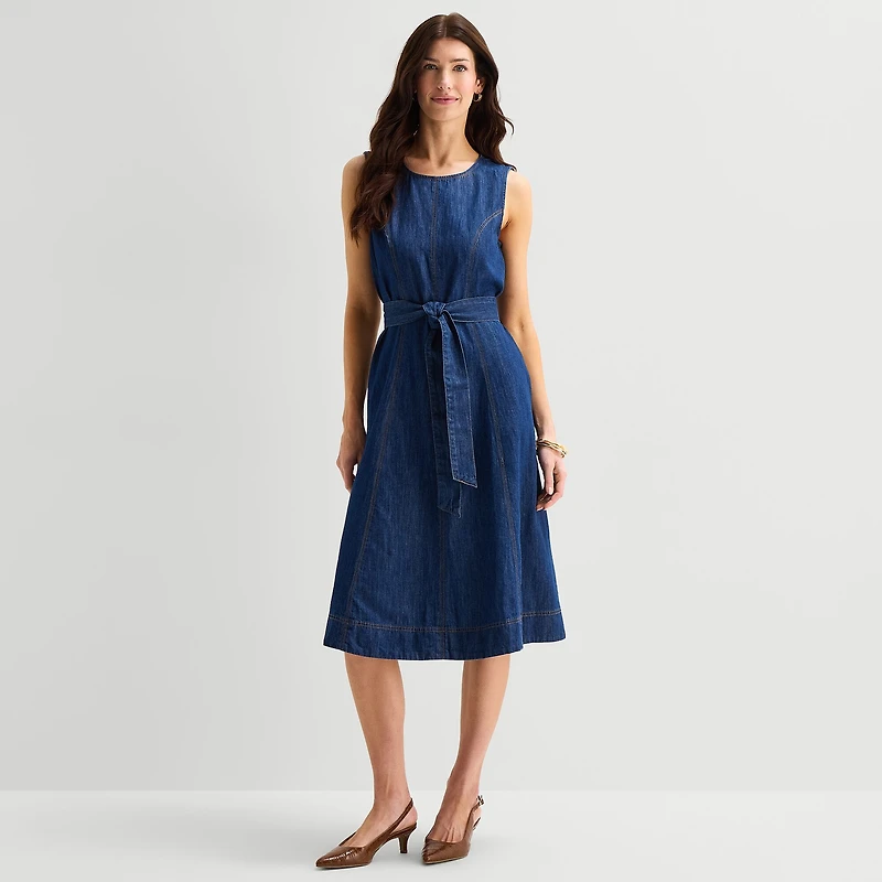 St. John's Bay Womens Midi Crew Neck Long Sleeve Fit + Flare Dress