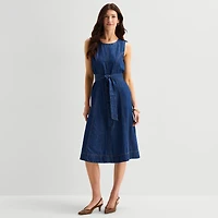 St. John's Bay Womens Midi Crew Neck Long Sleeve Fit + Flare Dress