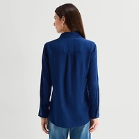 St. John's Bay Womens Long Sleeve Regular Fit Button-Down Shirt