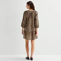 St. John's Bay Womens Split Crew Neck Long Sleeve Animal A-Line Dress