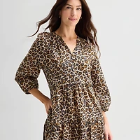 St. John's Bay Womens Split Crew Neck Long Sleeve Animal A-Line Dress