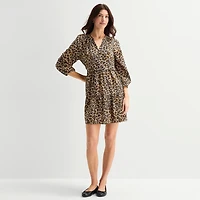 St. John's Bay Womens Split Crew Neck Long Sleeve Animal A-Line Dress
