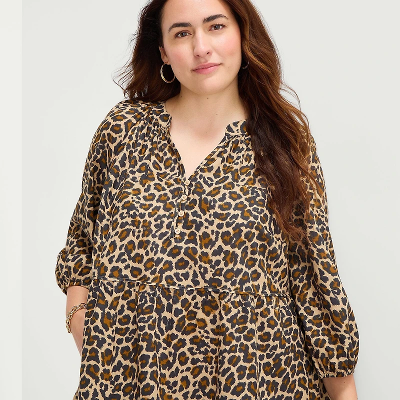 St. John's Bay Womens Plus Split Crew Neck 3/4 Sleeve Animal A-Line Dress