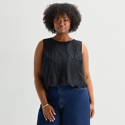 a.n.a Womens Plus Round Neck Sleeveless Blouse