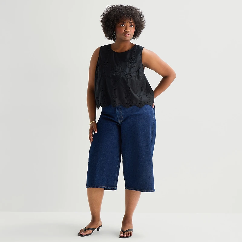a.n.a Womens Plus Round Neck Sleeveless Blouse