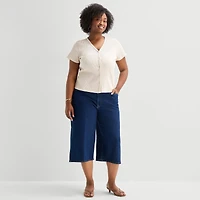 a.n.a Womens Plus V Neck Short Sleeve Button Cardigan