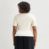 a.n.a Womens Plus Split Tie Neck Short Sleeve T-Shirt