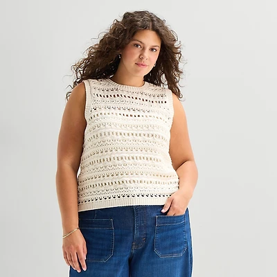 a.n.a Plus Womens Crew Neck Sleeveless Pullover Sweater