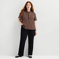 Liz Claiborne Womens Plus Split Tie Neck Short Sleeve Blouse