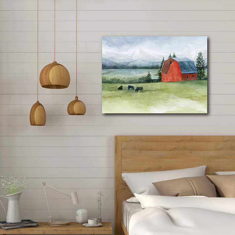 Courtside Market Red Barn In Prairie Canvas Art