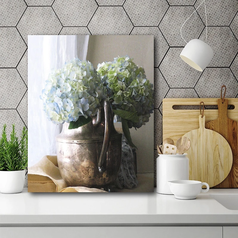Courtside Market Silver Pitcher With Hydrangeas Canvas Art
