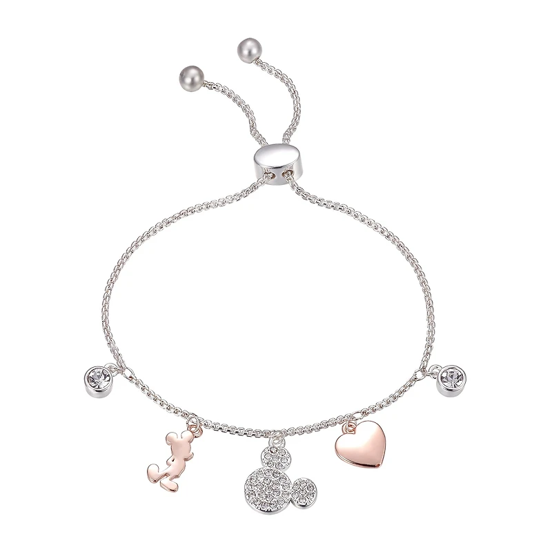 Disney Classics Womens Crystal Heart Mickey Mouse Bolo Bracelet