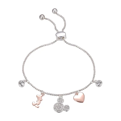 Disney Classics Womens Crystal Heart Mickey Mouse Bolo Bracelet