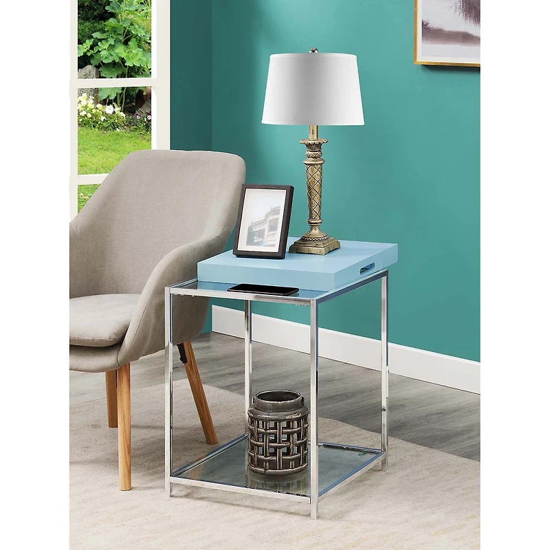 Convenience Concepts Palm Beach Living Room Collection Storage Glass Console Table