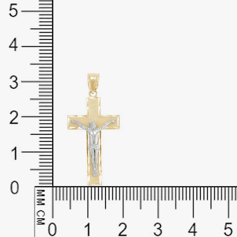 Crucifix Mens 14K Two Tone Gold Cross Pendant