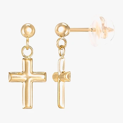 Girls 14K Gold Cross Drop Earrings