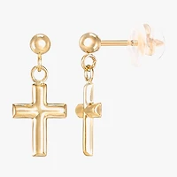 Girls 14K Gold Cross Drop Earrings