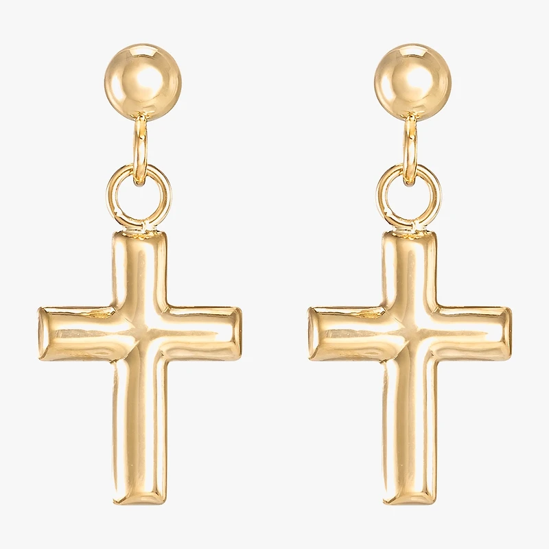 Girls 14K Gold Cross Drop Earrings