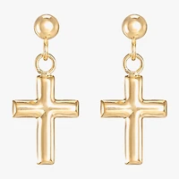 Girls 14K Gold Cross Drop Earrings