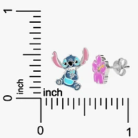 Disney Collection Sterling Silver 12.8mm Flower Lilo & Stitch Stud Earrings