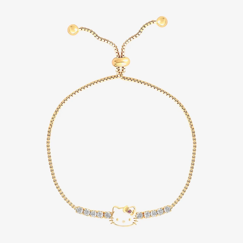 Girls Cubic Zirconia 14K Gold Over Silver Hello Kitty Bolo Bracelet