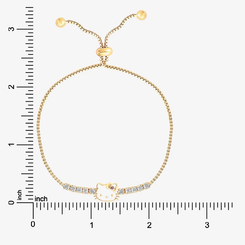 Girls Cubic Zirconia 14K Gold Over Silver Hello Kitty Bolo Bracelet