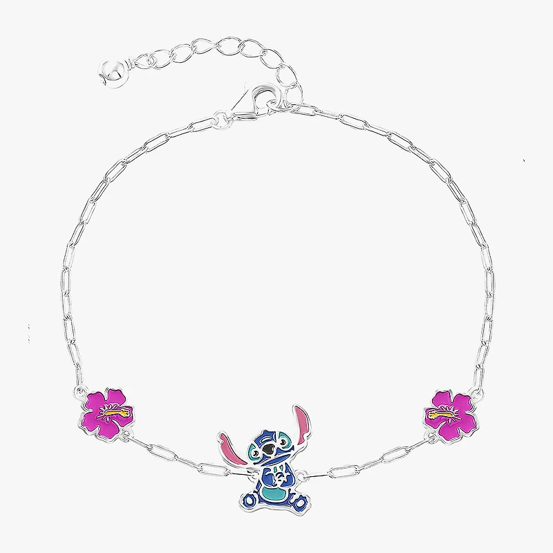 Disney Collection Girls Sterling Silver Flower Lilo & Stitch Bolo Bracelet