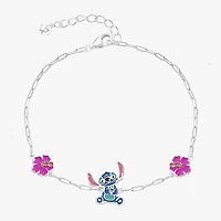 Disney Collection Girls Sterling Silver Flower Lilo & Stitch Bolo Bracelet