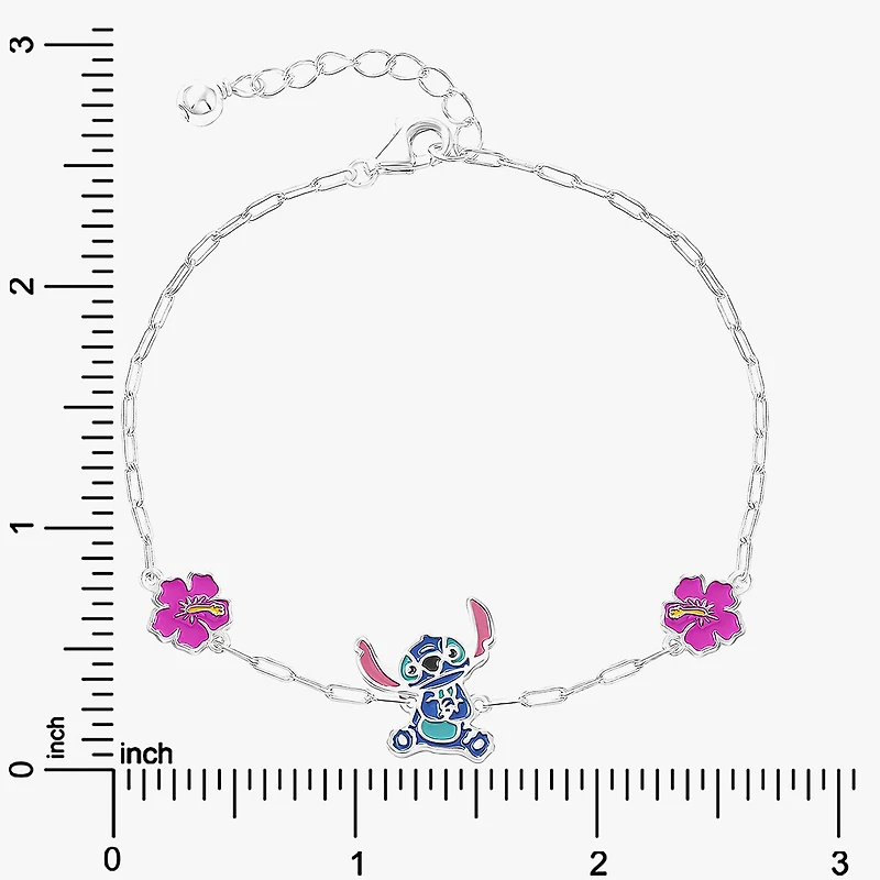 Disney Collection Girls Sterling Silver Flower Lilo & Stitch Bolo Bracelet