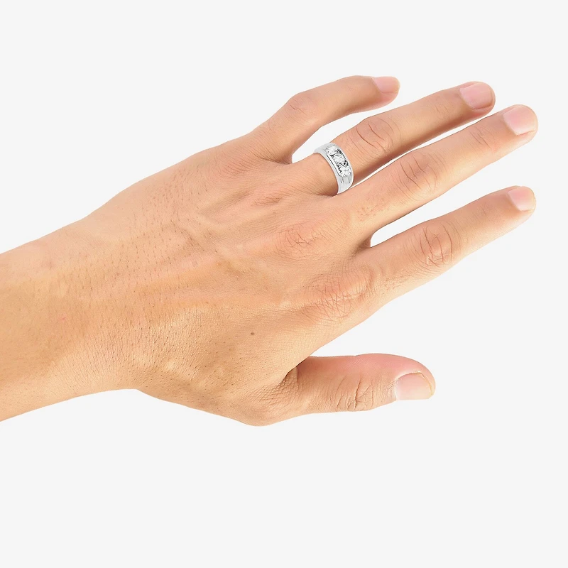 Mens 8.5MM 2 CT. Lab Created White Moissanite Sterling Silver Round Wedding Band