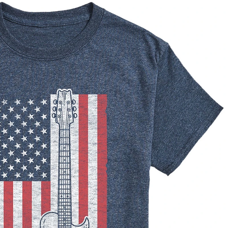 Mens Short Sleeve American Flag Guitar Graphic T-Shirt