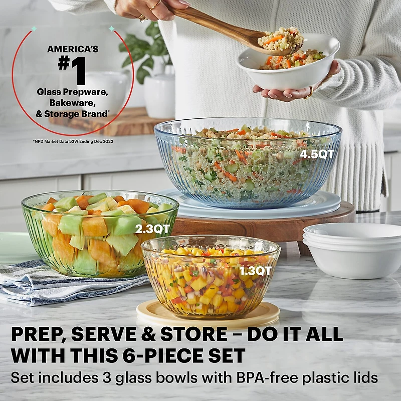 Pyrex Sculpted Tinted 6-pc. Glass Mixing Bowl Set