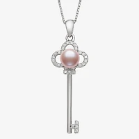 Womens Pink Cultured Freshwater Pearl Sterling Silver Keys 18 Inch Pendant Necklace