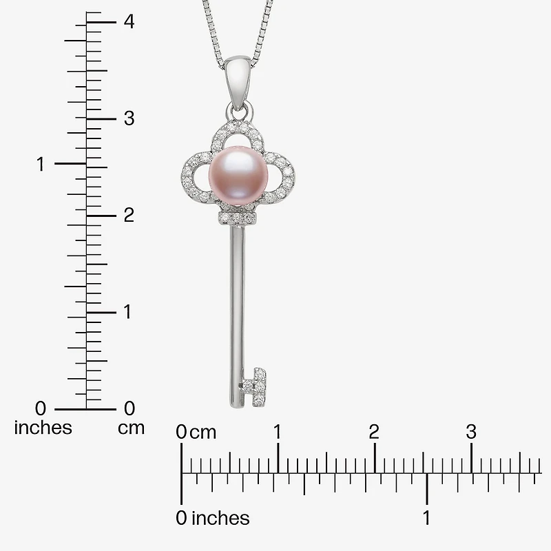 Womens Pink Cultured Freshwater Pearl Sterling Silver Keys 18 Inch Pendant Necklace