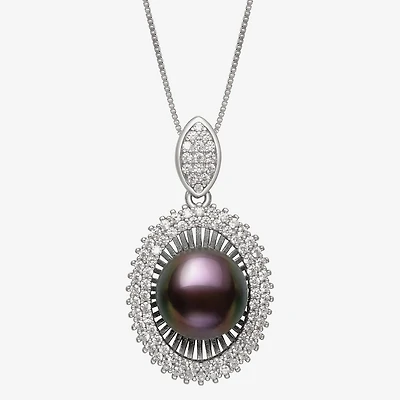 Womens Black Cultured Freshwater Pearl Sterling Silver Oval 18 Inch Pendant Necklace