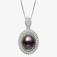 Womens Black Cultured Freshwater Pearl Sterling Silver Oval 18 Inch Pendant Necklace