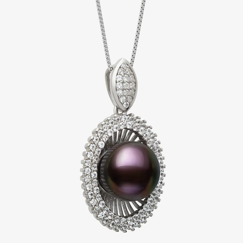 Womens Black Cultured Freshwater Pearl Sterling Silver Oval 18 Inch Pendant Necklace