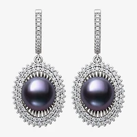 Womens Black Cultured Freshwater Pearl Sterling Silver Round Drop Earrings