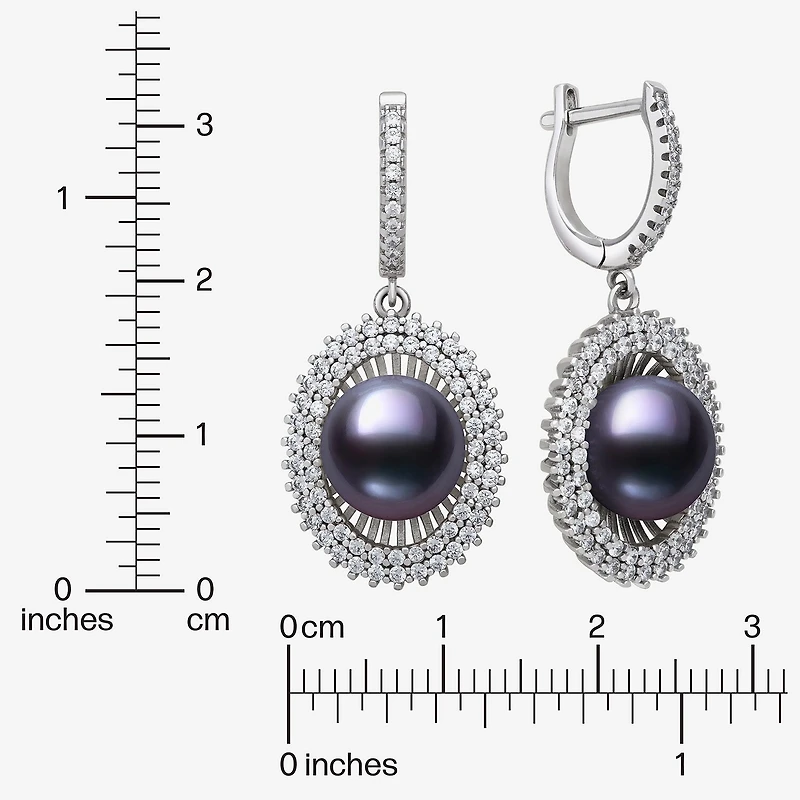 Womens Black Cultured Freshwater Pearl Sterling Silver Round Drop Earrings