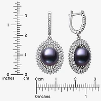 Womens Black Cultured Freshwater Pearl Sterling Silver Round Drop Earrings