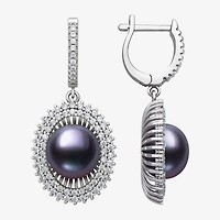 Womens Black Cultured Freshwater Pearl Sterling Silver Round Drop Earrings