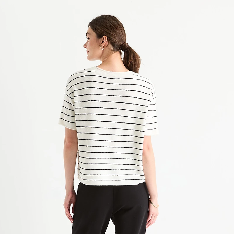 Stylus Womens Crew Neck Short Sleeve Pullover Sweater