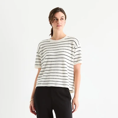 Stylus Womens Crew Neck Short Sleeve Pullover Sweater
