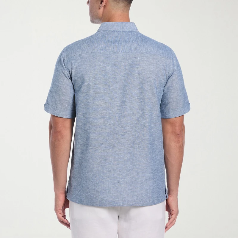 Cubavera Linen Blend Panel Mens Short Sleeve Regular Fit Button-Down Shirt