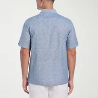 Cubavera Linen Blend Panel Mens Short Sleeve Regular Fit Button-Down Shirt