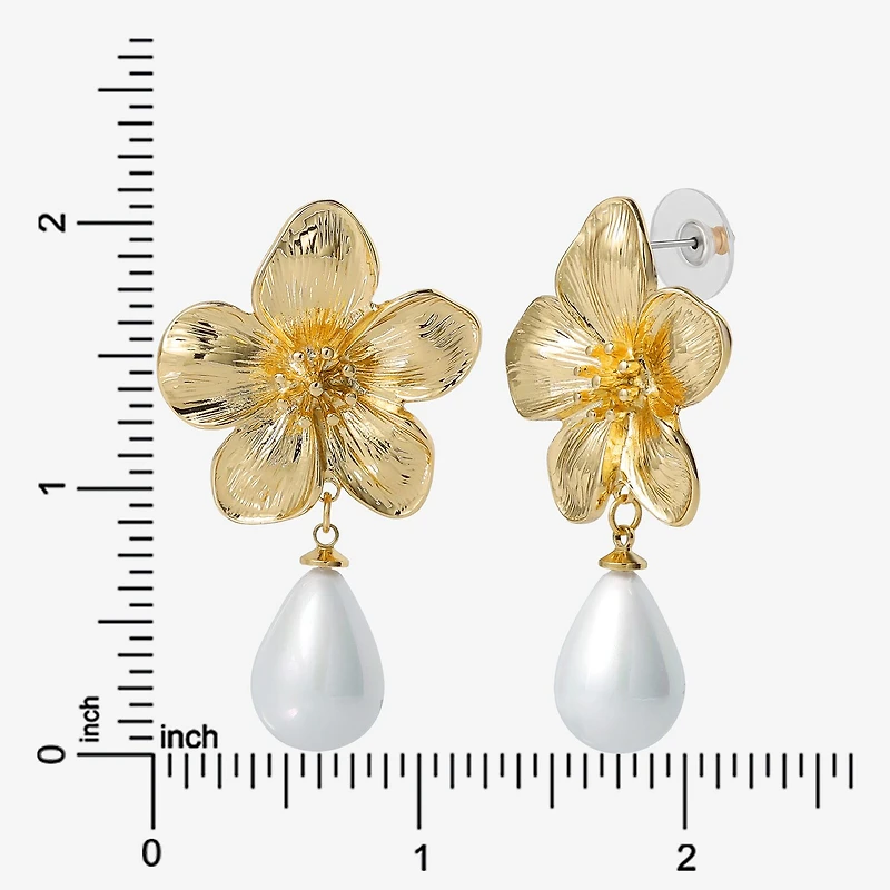 JS Jessica Simpson Womens White Simulated Pearl Drop Earrings