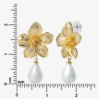 JS Jessica Simpson Womens White Simulated Pearl Drop Earrings