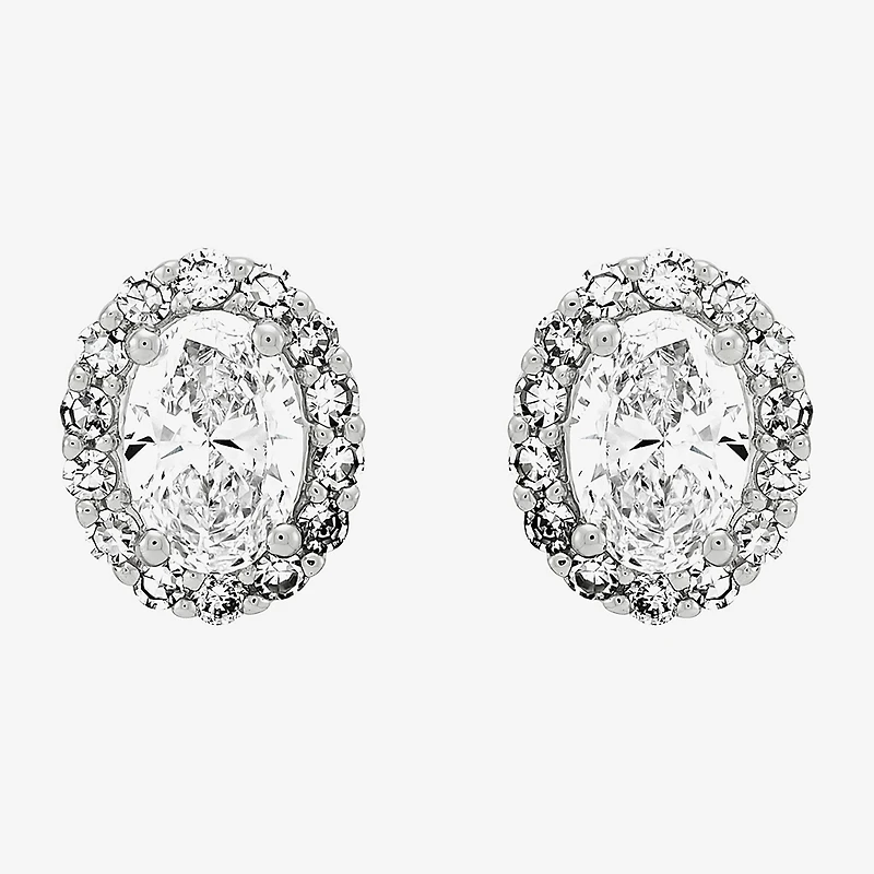 (H-I/Si1-Si2) 1 CT. T.W. Lab Grown White Diamond Sterling Silver 8.3mm Oval Stud Earrings